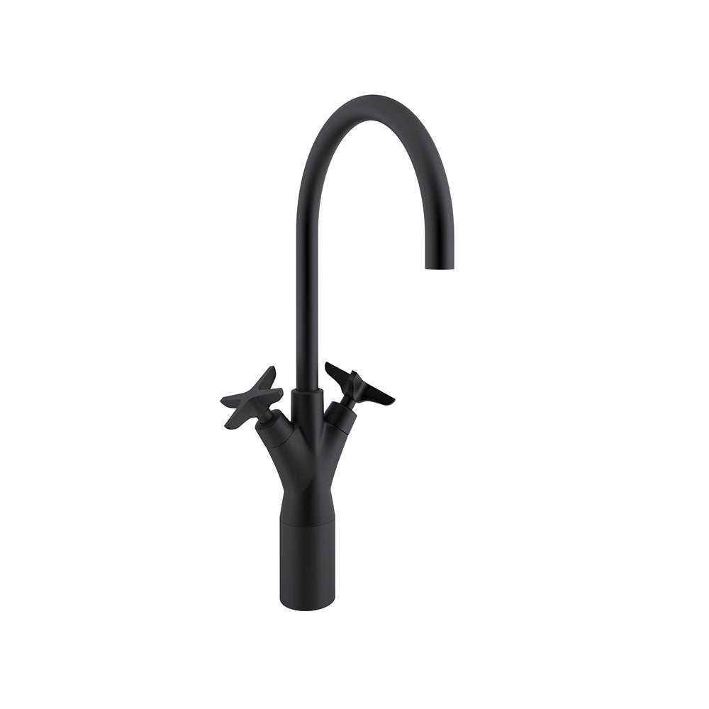 Ramon Soler - Adagio, bimando de lavabo alto con caño giratorio 190mm, negro mate - BricoandPool