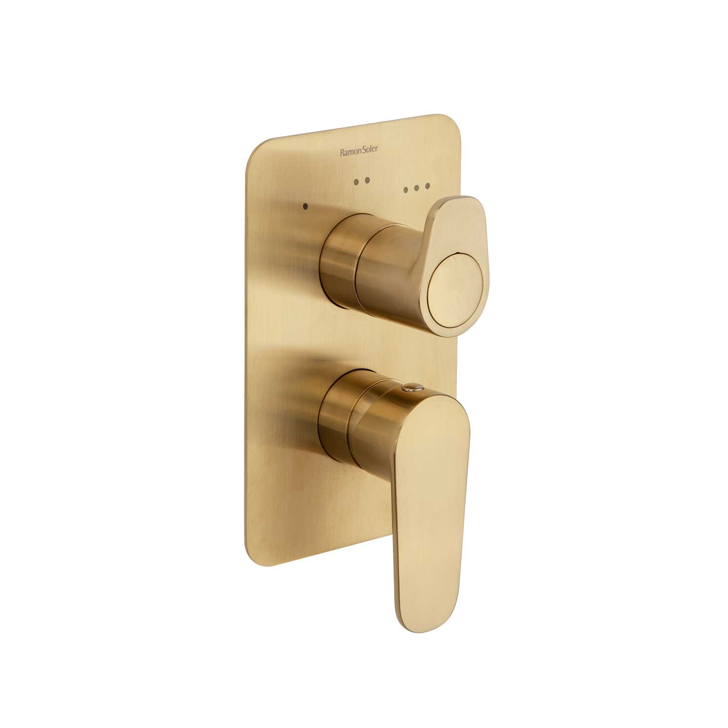 Ramon Soler - Alexia, monomando de baño - ducha empotrado 3 vías con placa metálica, oro cepillado - BricoandPool