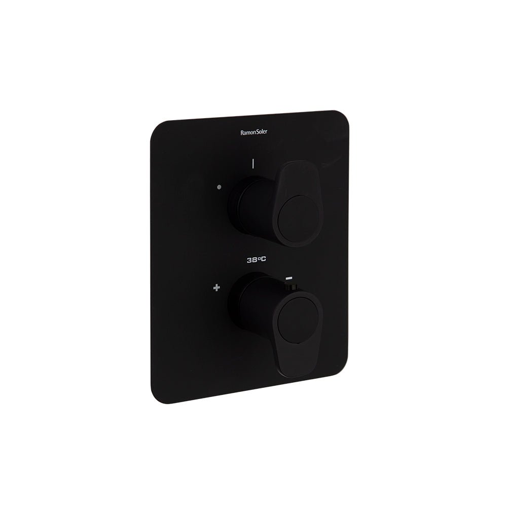 Ramon Soler - Alexia, termostático de baño - ducha empotrado 2 vías con placa metálica extraplana, negro mate - BricoandPool