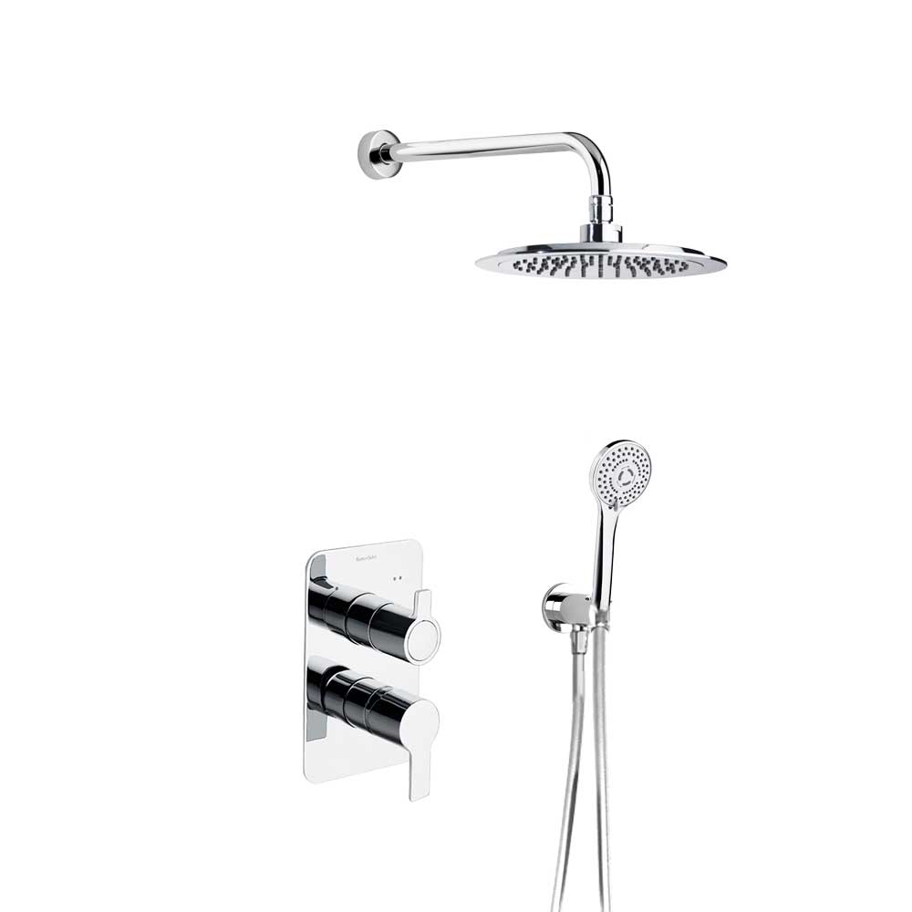 Ramon Soler - Blautherm, conjunto monomando metálico empotrado 2 vías con soporte, toma de agua, teleducha y rociador Ø240mm, cromo - BricoandPool
