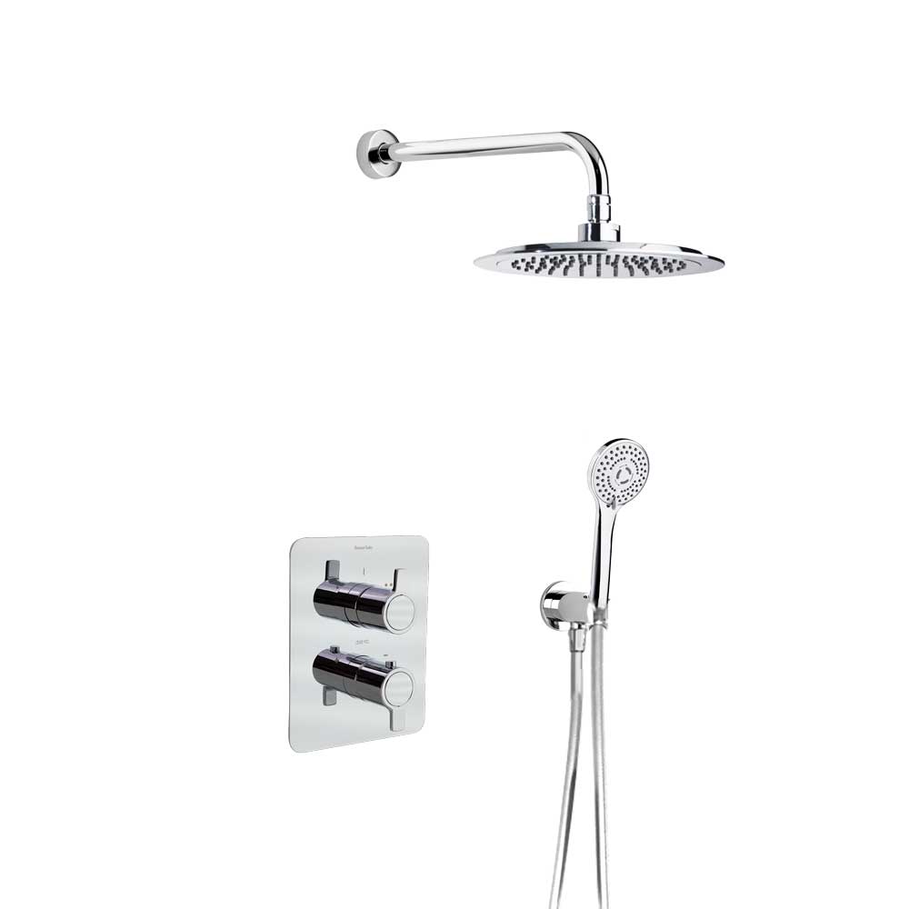 Ramon Soler - Blautherm, conjunto termostático empotrado metálico 2 vías con soporte, toma de agua, teleducha y rociador redondo Ø240mm, cromo 948712RP240 - BricoandPool