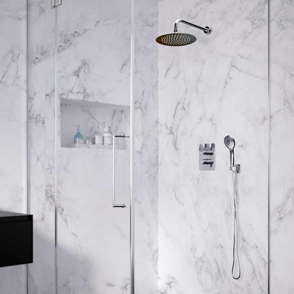 Ramon Soler - Blautherm, conjunto termostático empotrado metálico 2 vías con soporte, toma de agua, teleducha y rociador redondo Ø240mm, cromo 948712RP240 - BricoandPool
