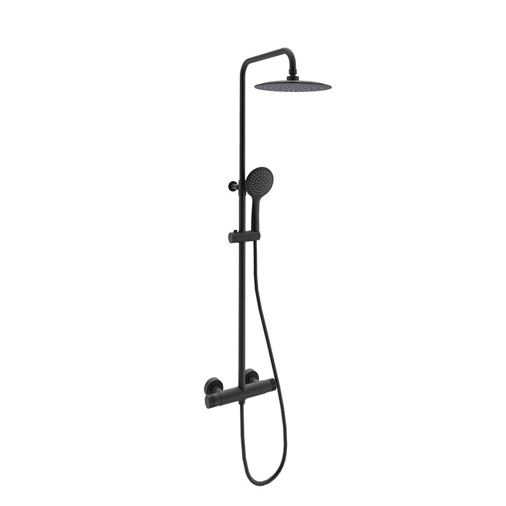 Ramon Soler - Columna de ducha telescópica Monotech con rociador ABS Ø240mm negro mate - BricoandPool