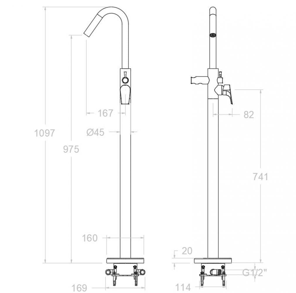 Ramon Soler - Columna monomando de bañera Urban Chic negro mate - BricoandPool