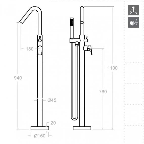 Ramon Soler - Columna monomando de bañera Urban Chic negro mate - BricoandPool