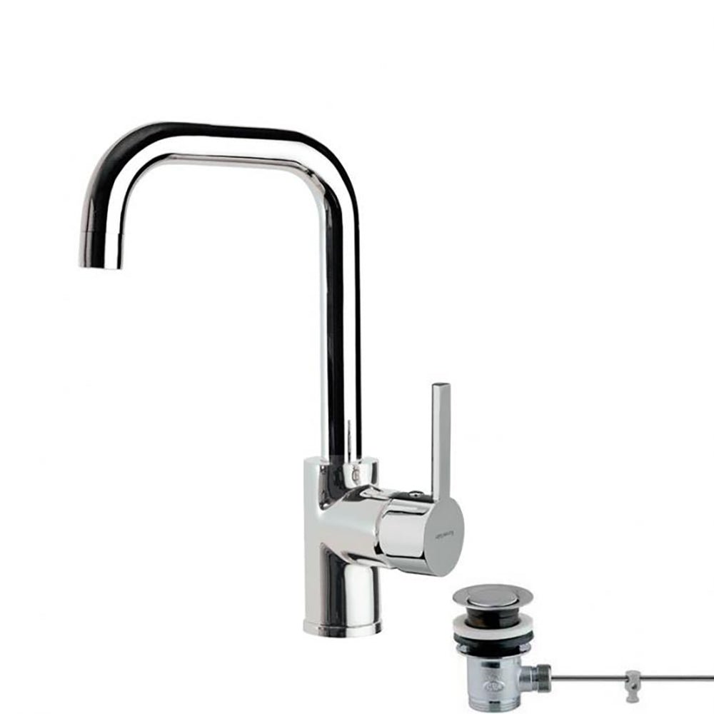 Ramon Soler - Drako, monomando de lavabo caño giratorio con válvula automática de latón 1¼, cromo - BricoandPool