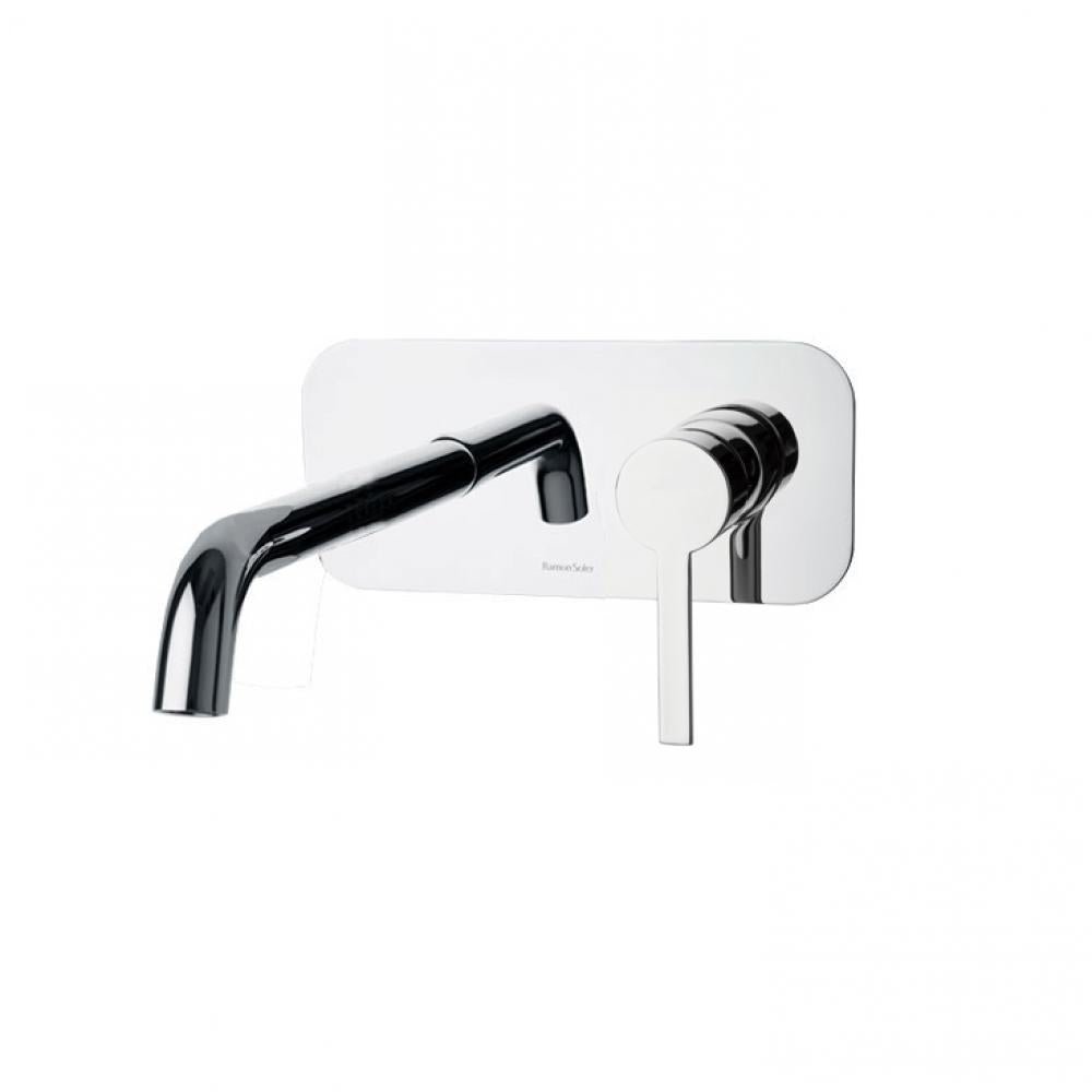 Ramon Soler - Drako, monomando de lavabo empotrado mural con placa metálica y caño 24 cm, cromo - BricoandPool