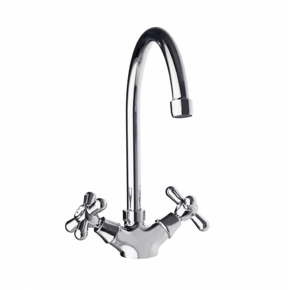 Ramon Soler - Gaudí, bimando de lavabo con caño giratorio altura L y con válvula automática de latón 1¼, cromo - BricoandPool