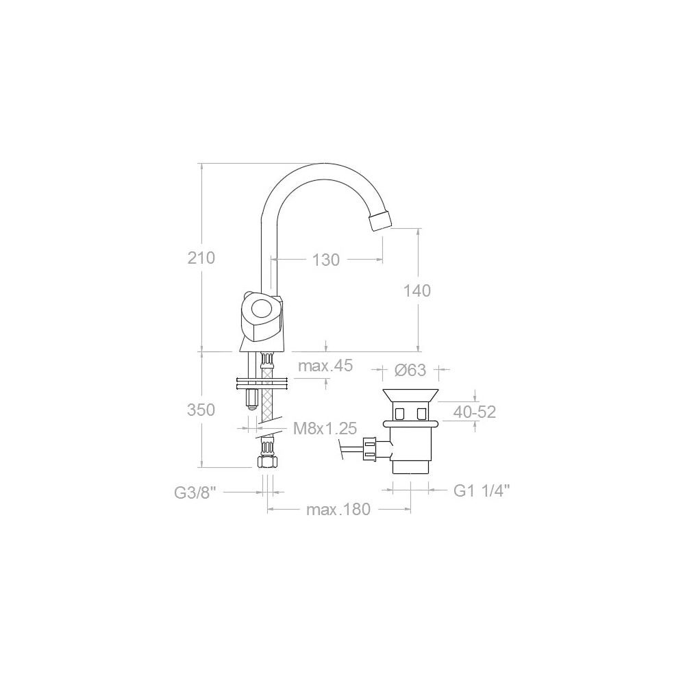 Ramon Soler - Grifo bimando de lavabo Eco caño giratorio de tubo con válvula automática de latón 1¼ cromo - BricoandPool