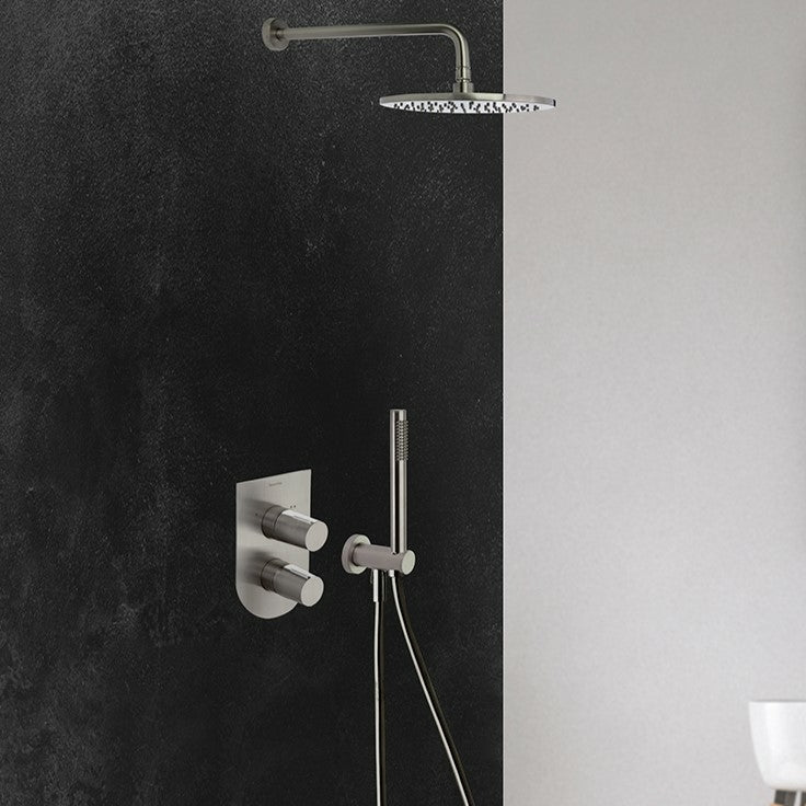 Ramon Soler - Grifo de baño - ducha empotrado monomando 2 vías Tzar con placa metálica níquel cepillado - BricoandPool