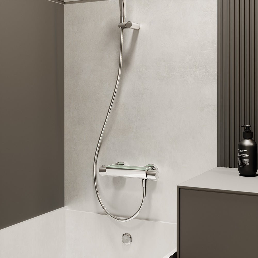 Ramon Soler - Grifo de ducha termostático Urban Chic con equipo de ducha y repisa de vidrio cromo - BricoandPool