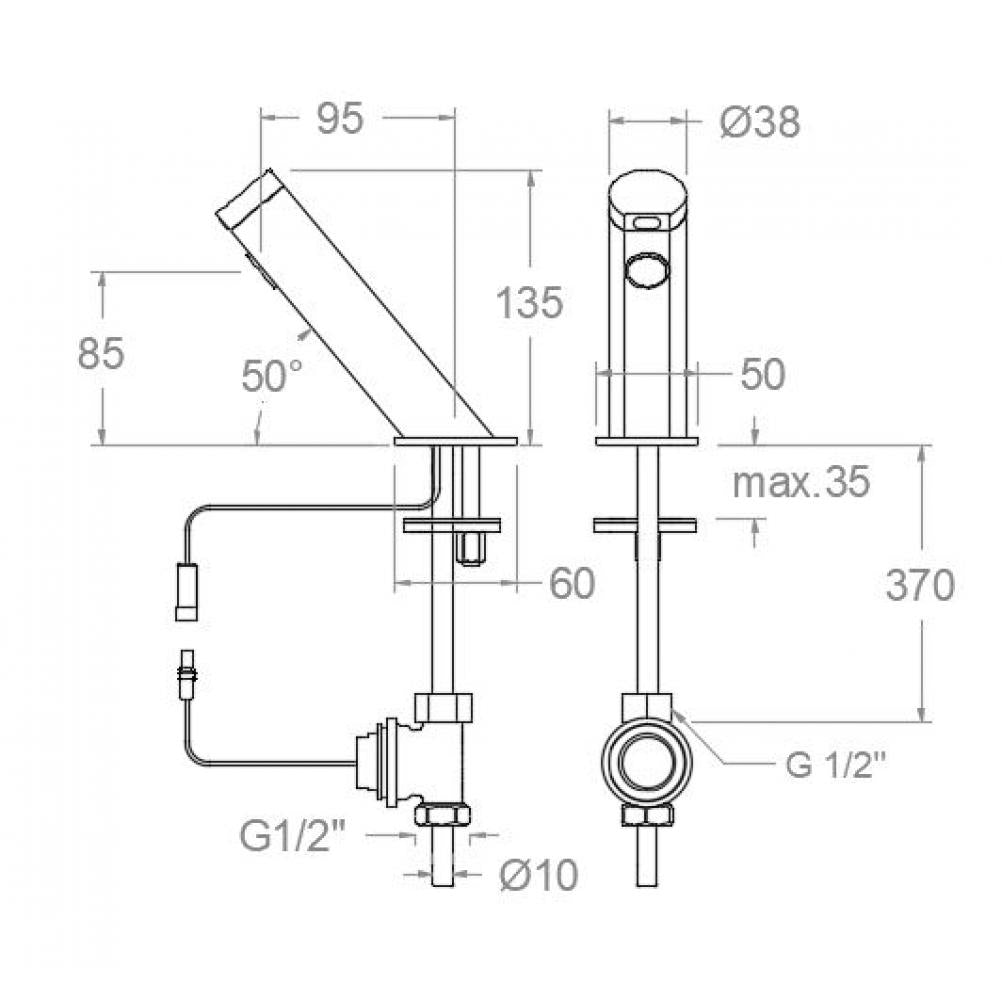 Ramon Soler - Grifo de lavabo electrónico Soltronic inclinado de un agua o premezclada cromo - BricoandPool