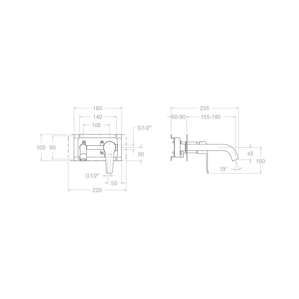 Ramon Soler - Grifo de lavabo empotrado mural monomando Ypsilon Plus con placa y caño 19 cm cromo - BricoandPool