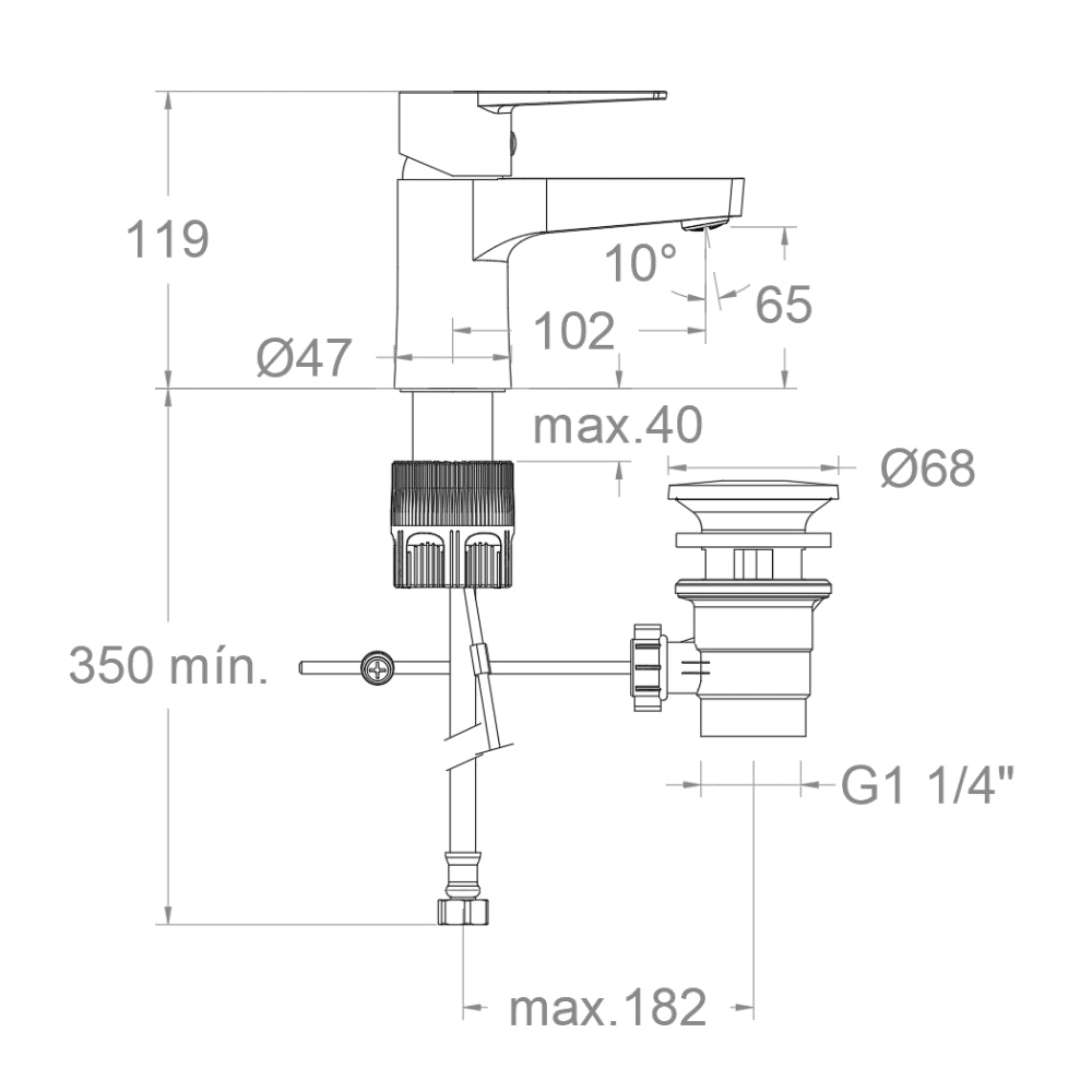 Ramon Soler - Grifo monomando de lavabo Titanium Tool Free con válvula automática de inox 1¼ cromo - BricoandPool