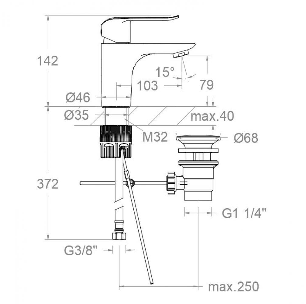 Ramon Soler - Grifo monomando de lavabo Ypsilon Plus Tool Free con válvula automática de inox 1¼ cromo - BricoandPool