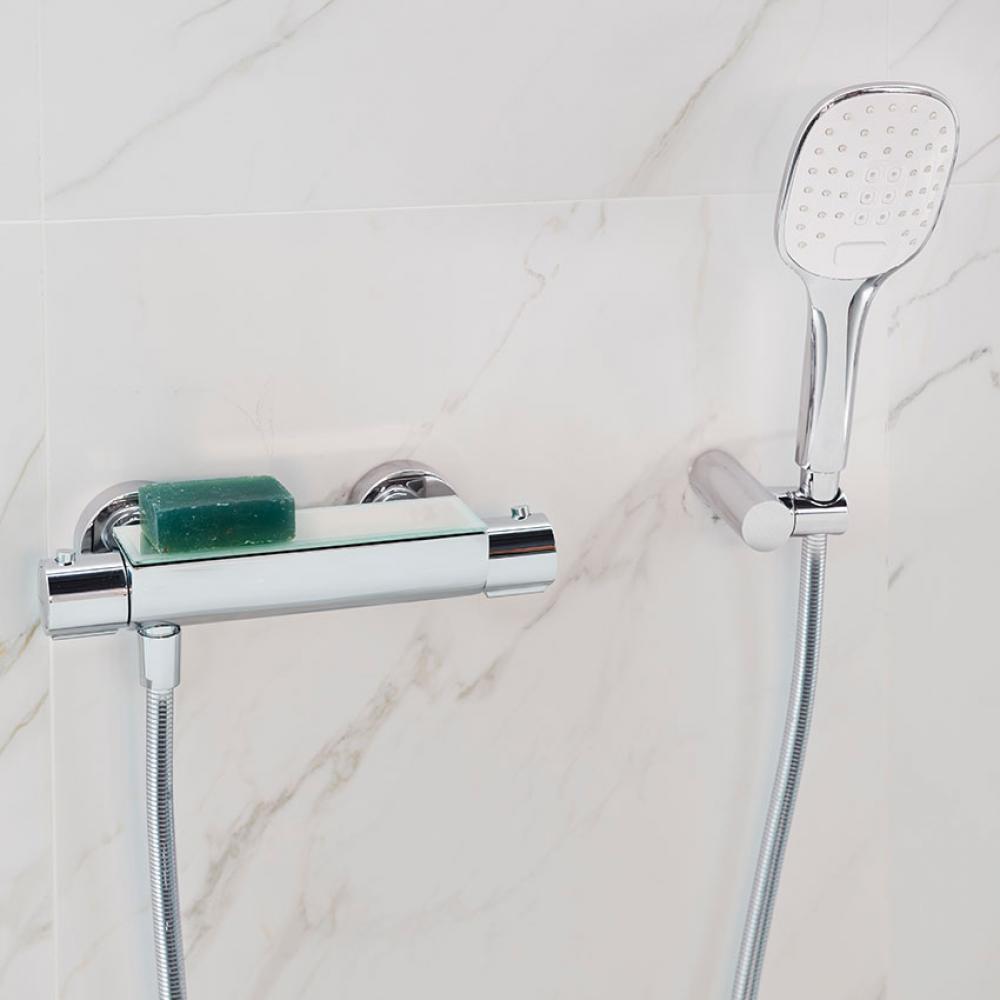 Ramon Soler - Grifo termostático de ducha Urban Chic con repisa de vidrio de seguridad cromo - BricoandPool