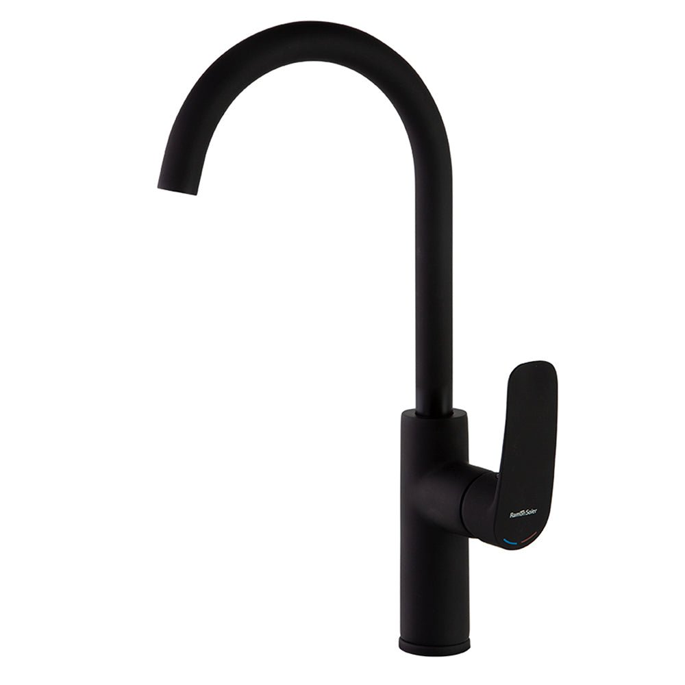 Ramon Soler - New Fly, monomando de cocina con caño giratorio 180mm, negro mate - BricoandPool