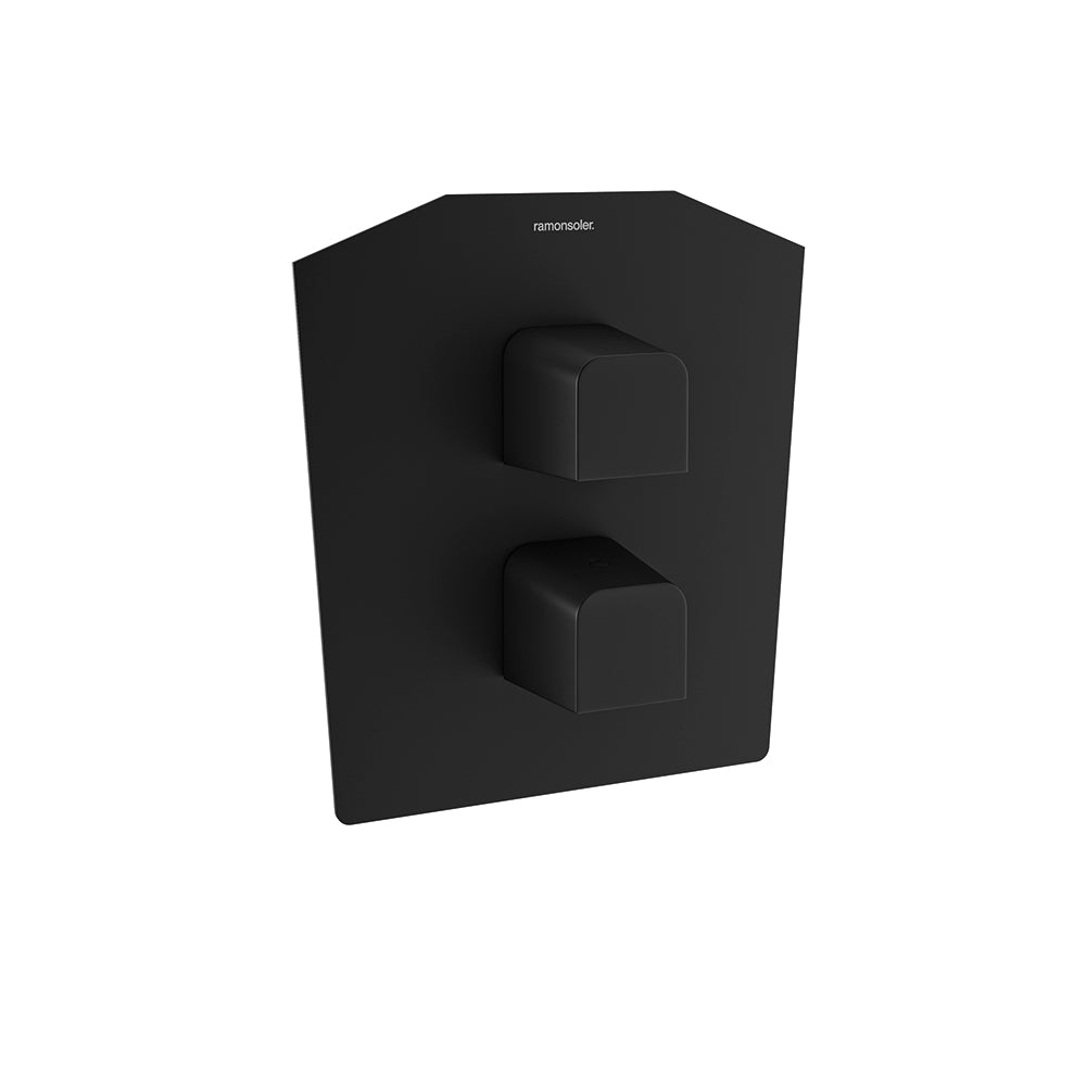 Ramon Soler - Prisma, termostático de ducha empotrado 1 vía con placa metálica, negro mate - BricoandPool