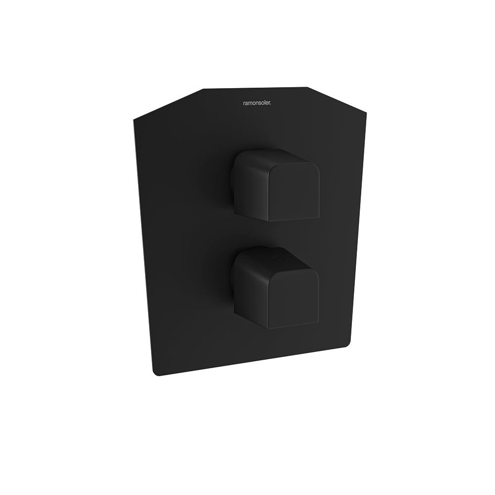 Ramon Soler - Prisma, termostático de ducha empotrado 2 vías con placa metálica, negro mate - BricoandPool