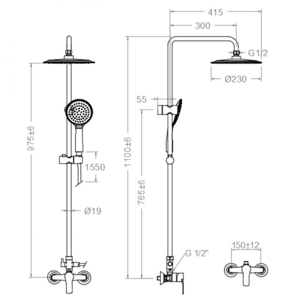 Ramon Soler - Titanium, columna de ducha fija monomando y rociador Ø240 mm, cromo 187802RP230 - BricoandPool