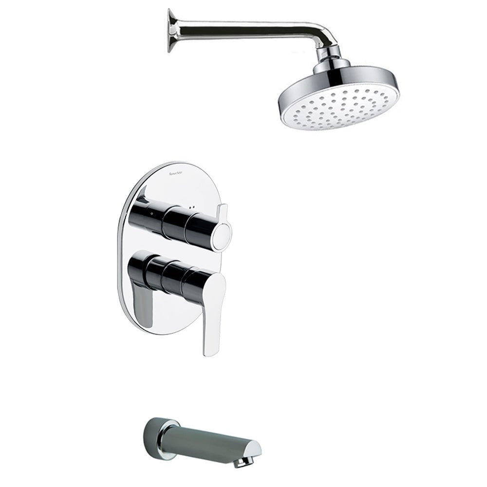 Ramon Soler - Titanium, conjunto monomando empotrado metálico 2 vías con brazo y rociador ABS 120 mm y caño de bañera, cromo - BricoandPool