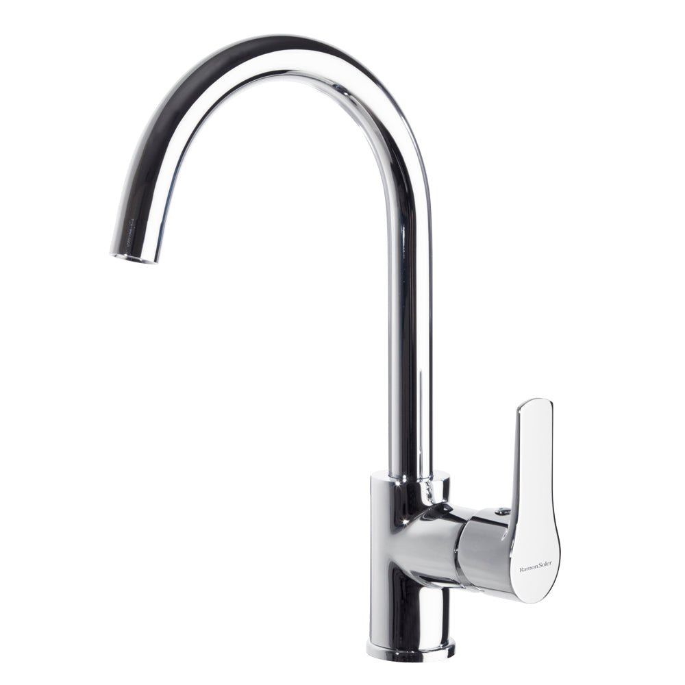 Ramon Soler - Titanium, monomando de fregadero con caño cisne giratorio, cromo - BricoandPool