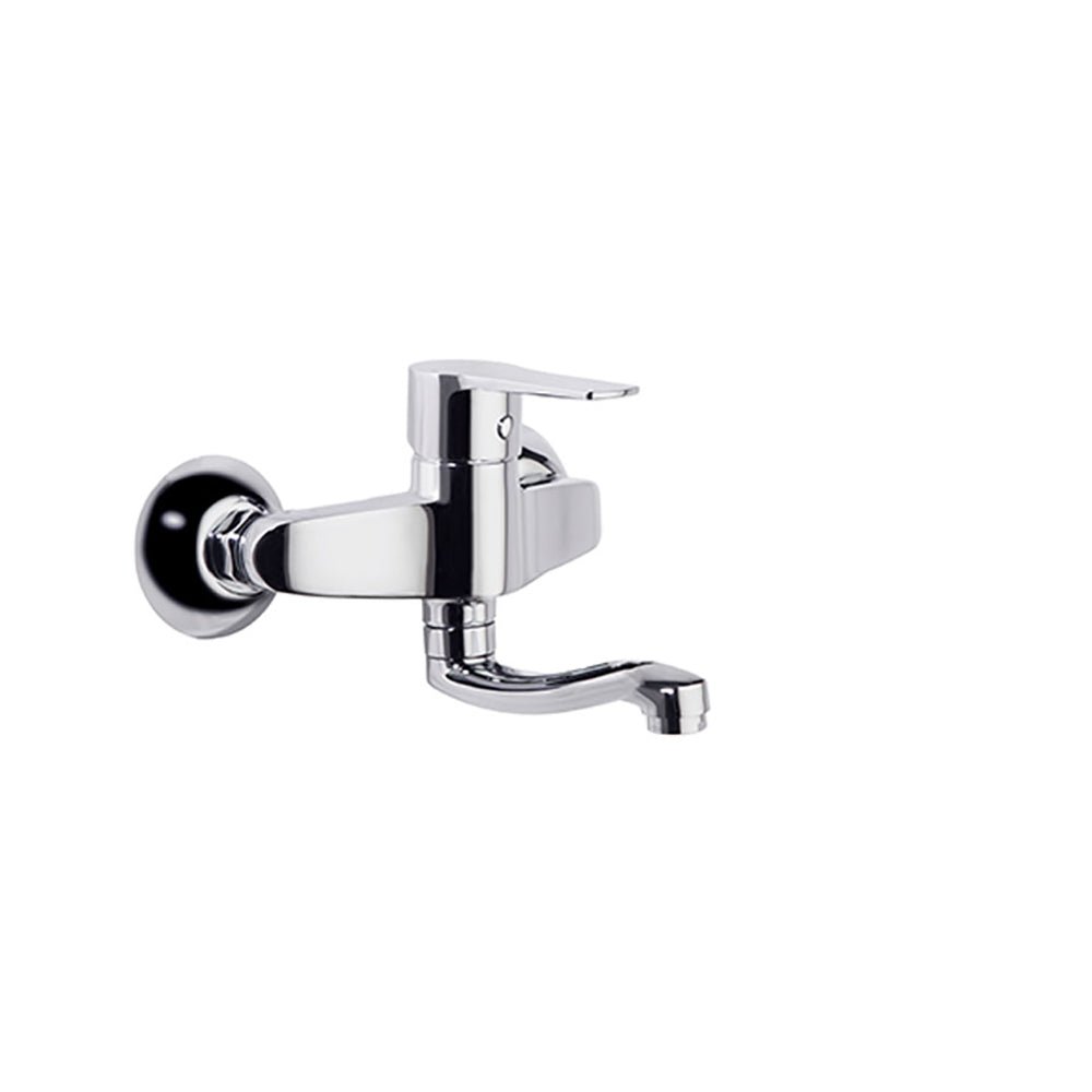 Ramon Soler - Titanium, monomando de fregadero mural con caño corto 14cm, cromo - BricoandPool