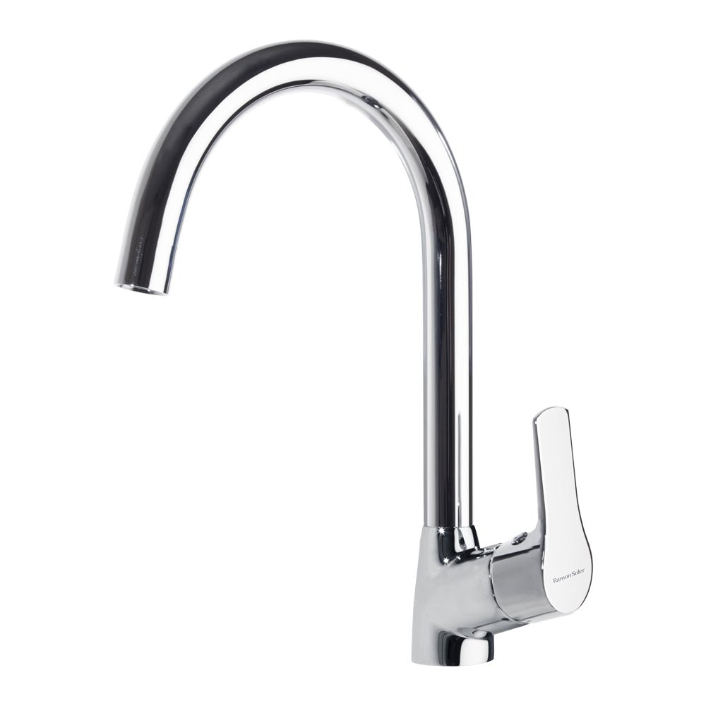 Ramon Soler - Titanium, monomando de fregadero vertical con caño cisne, cromo - BricoandPool