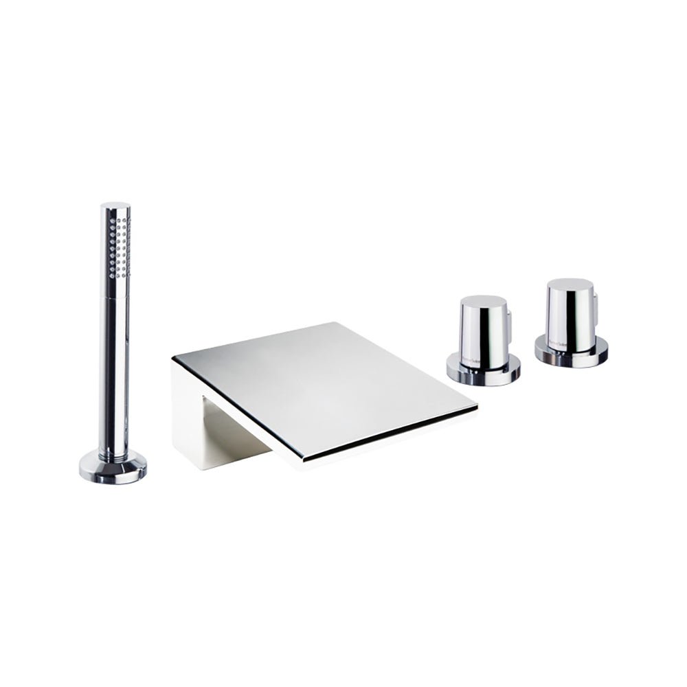 Ramon Soler - Tzar, termostático de baño - ducha de repisa con caño cascada y equipo de ducha metálico, cromo - BricoandPool