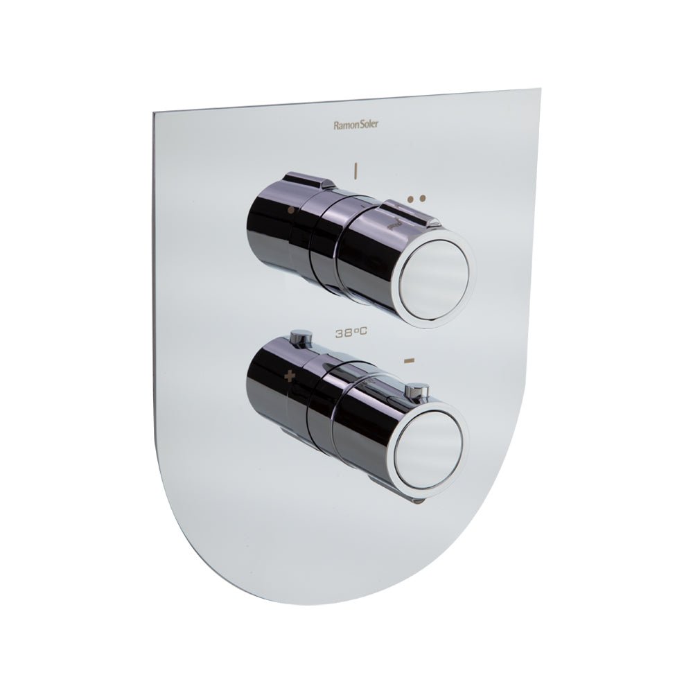 Ramon Soler - Tzar, termostático de baño - ducha empotrado 2 vías con placa metálica extraplana, cromo - BricoandPool