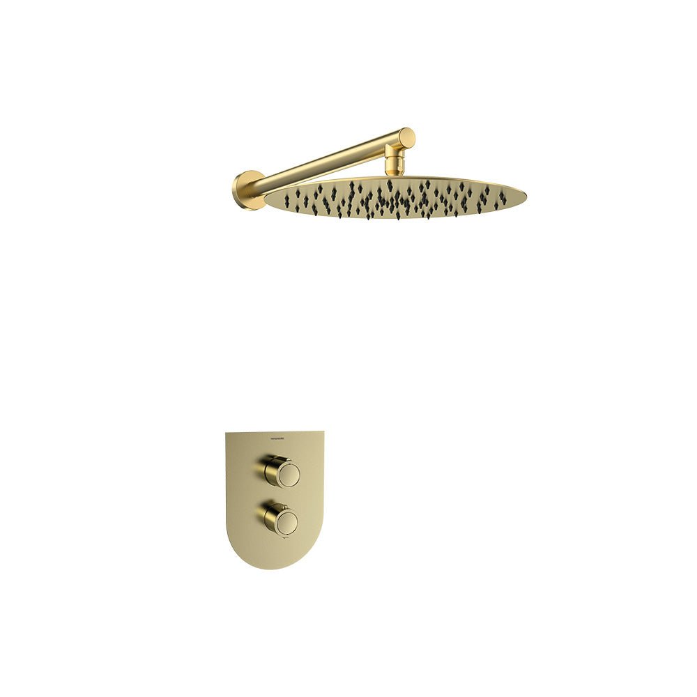 Ramon Soler - Urban Chic, conjunto termostático empotrado metálico 1 vía con rociador metálico Ø300mm, oro cepillado - BricoandPool