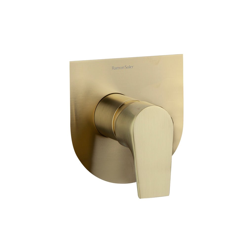 Ramon Soler - Urban Chic, monomando de ducha empotrado metálico 1 vía con placa ultraslim S2, oro cepillado - BricoandPool