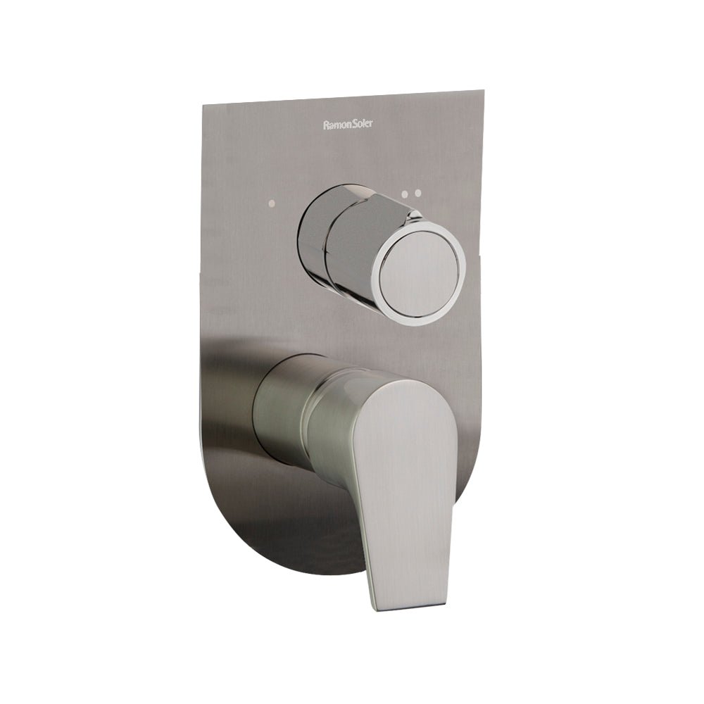 Ramon Soler - Urban Chic, monomando de ducha empotrado metálico 2 vías con placa ultraslim S2, níquel cepillado - BricoandPool
