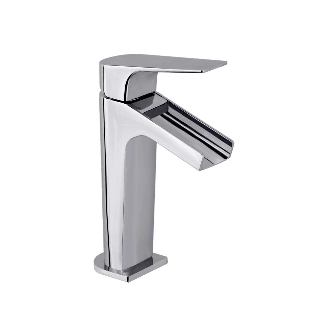 Ramon Soler - Urban Chic, monomando de lavabo con caño abierto salida cascada con caudal limitado, cromo - BricoandPool