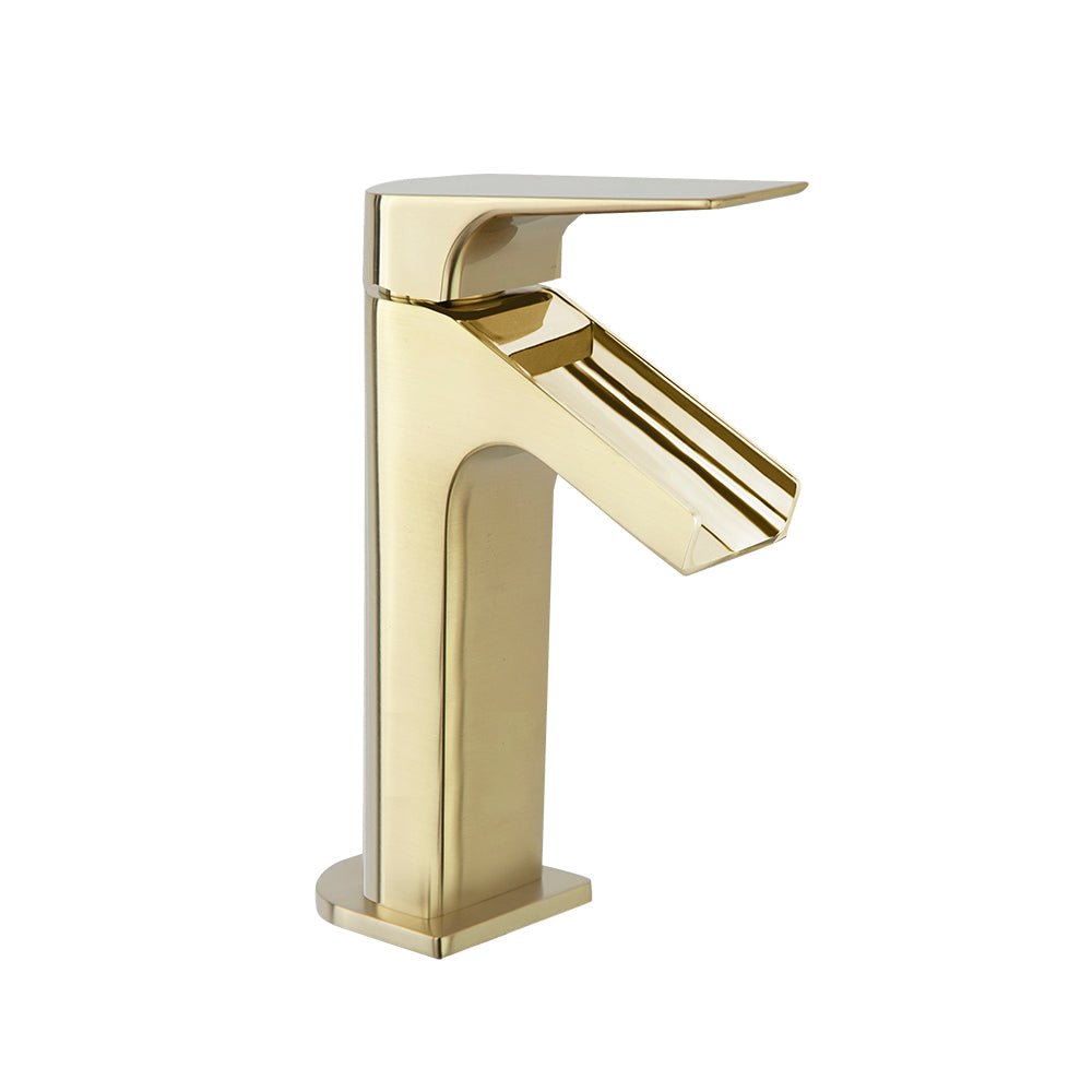 Ramon Soler - Urban Chic, monomando de lavabo con caño abierto salida cascada, oro cepillado - BricoandPool