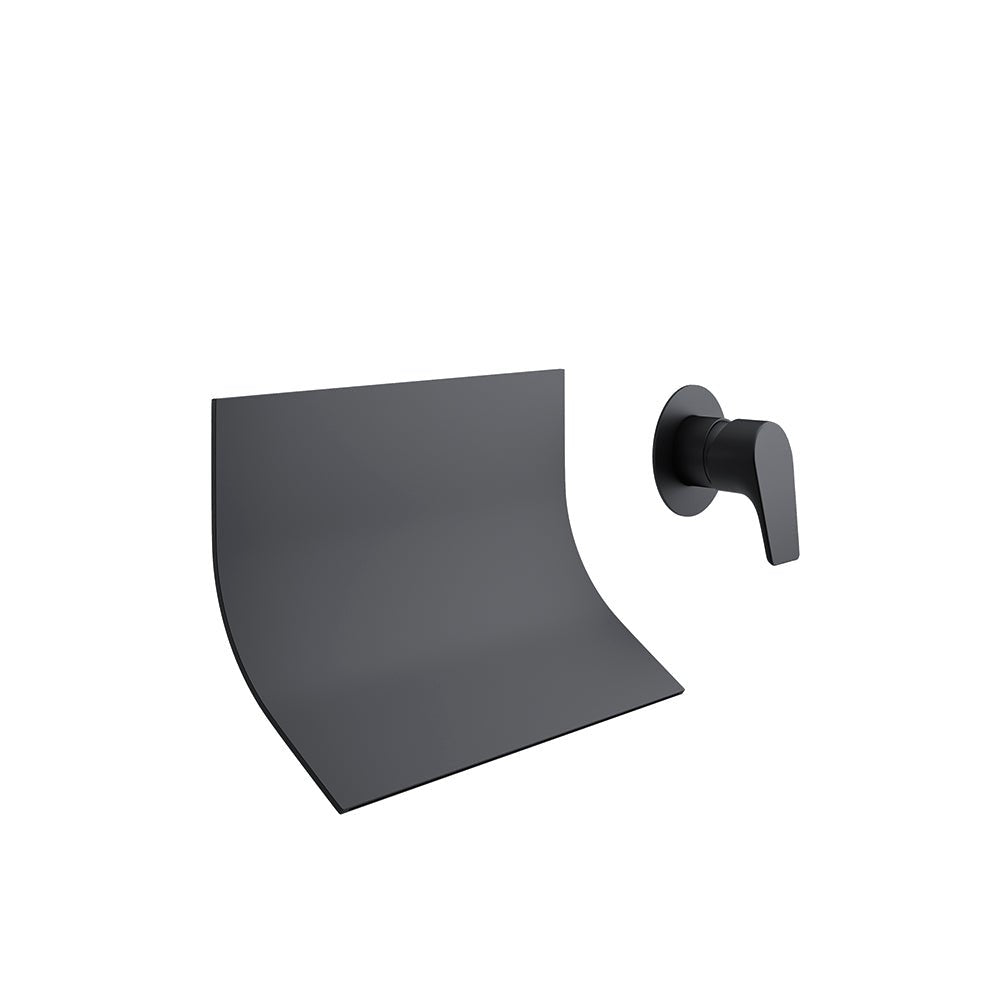 Ramon Soler - Urban Chic, monomando de lavabo empotrado mural con caño cascada extraplano S2, negro mate - BricoandPool