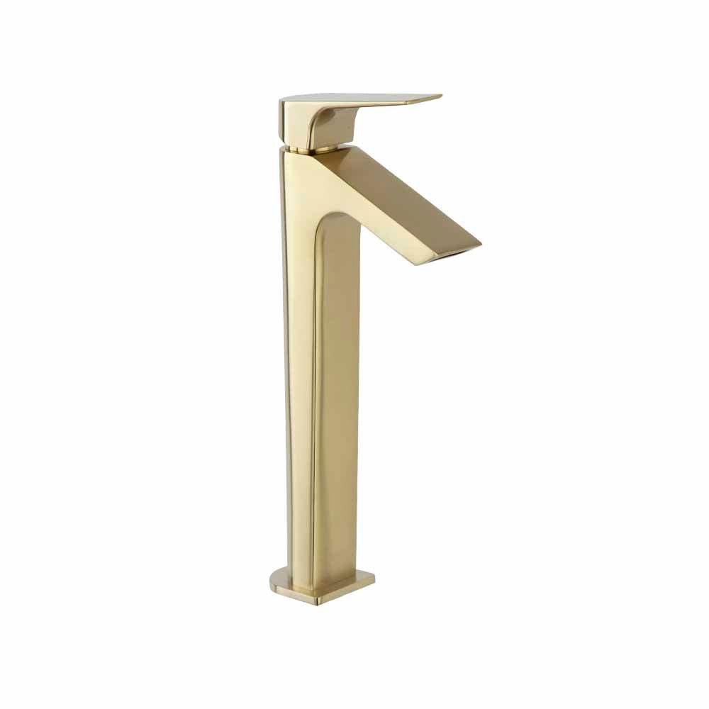 Ramon Soler - Urban Chic, monomando de lavabo XL salida en cascada, caudal limitado, oro cepillado - BricoandPool