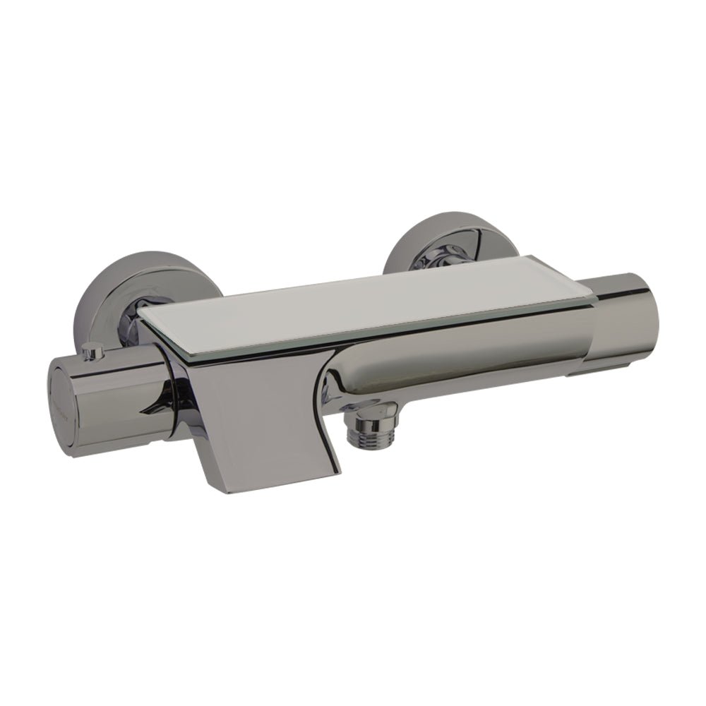 Ramon Soler - Urban Chic, termostático de baño - ducha salida cascada con inversor integrado y repisa con vidrio de seguridad, níquel cepillado - BricoandPool