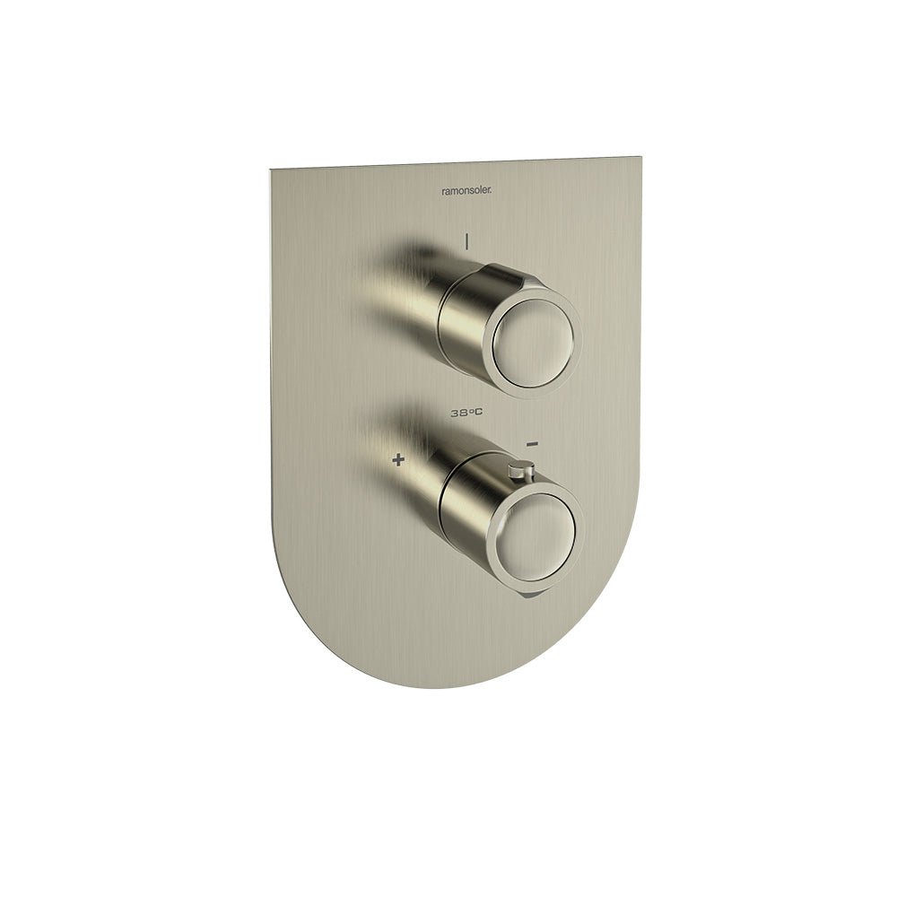 Ramon Soler - Urban Chic, termostático de ducha empotrado metálico 1 vía con placa ultraslim, níquel cepillado - BricoandPool