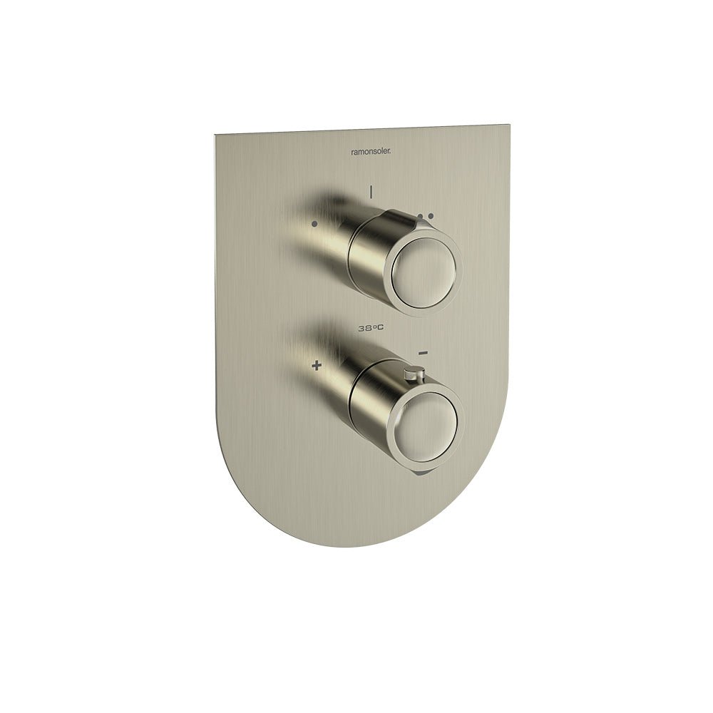 Ramon Soler - Urban Chic, termostático de ducha empotrado metálico 2 vías con placa ultraslim, níquel cepillado - BricoandPool