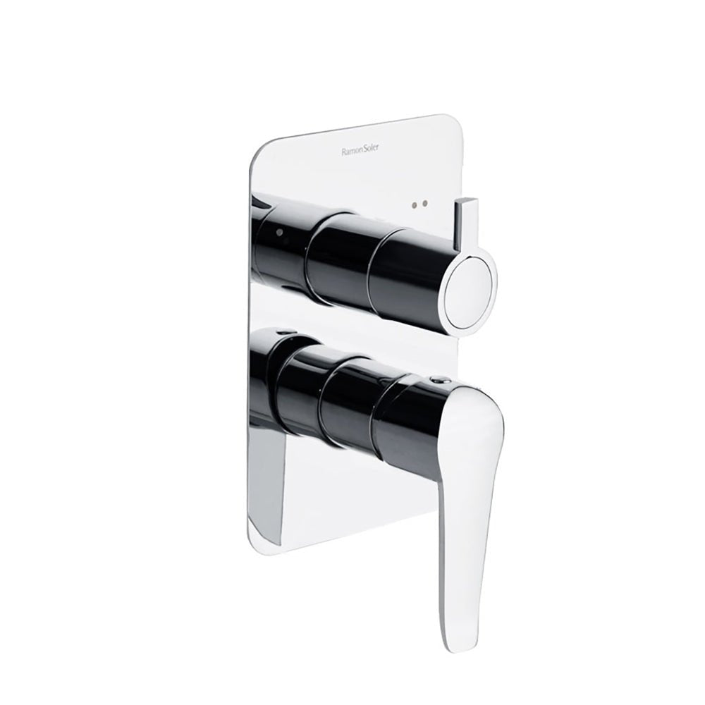 Ramon Soler - Ypsilon Plus, monomando de baño - ducha empotrado metálico 2 vías con placa ultraslim, cromo - BricoandPool