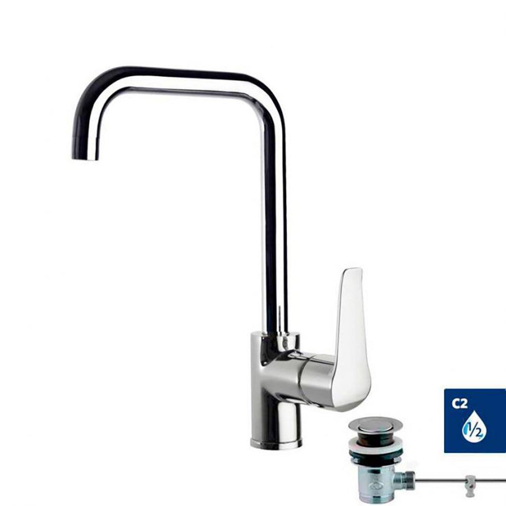 Ramon Soler - Ypsilon Plus, monomando de lavabo con válvula automática de inox 1¼, apertura en frío, cromo - BricoandPool