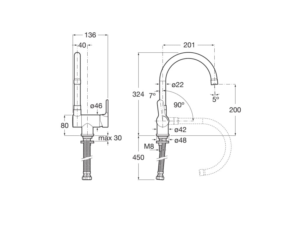 Roca - Grifo monomando cocina abatible L20 A5A8209C00 - BricoandPool