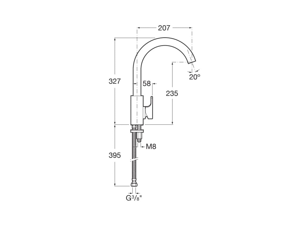 Roca - Grifo monomando cocina curvado L90 A5A8301C00 - BricoandPool
