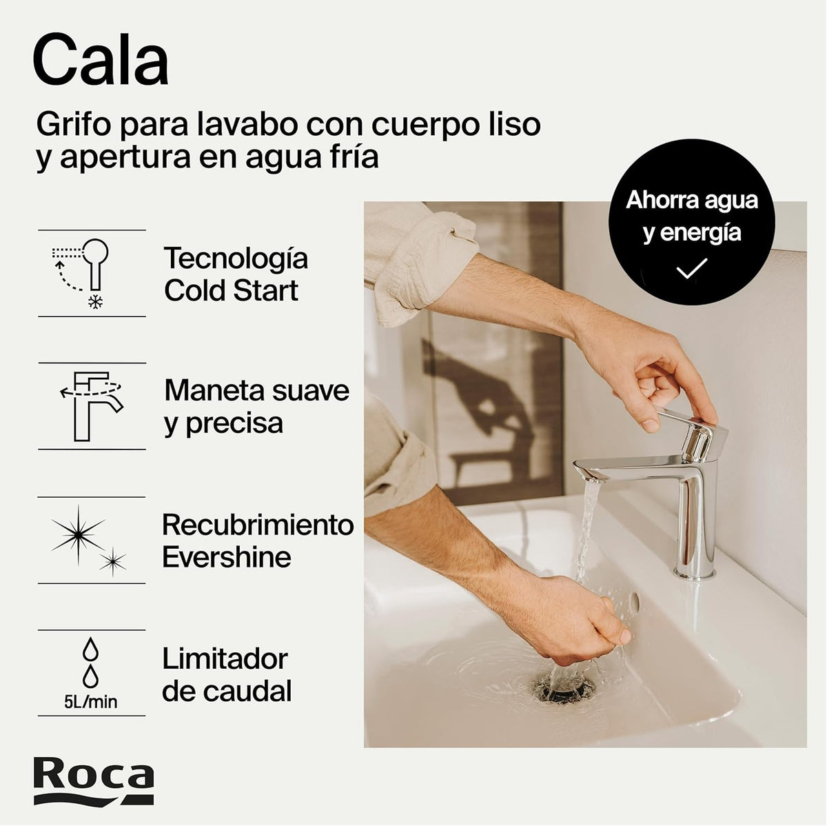 Roca - Mezclador monomando para lavabo Cala A5A326EC00 - BricoandPool