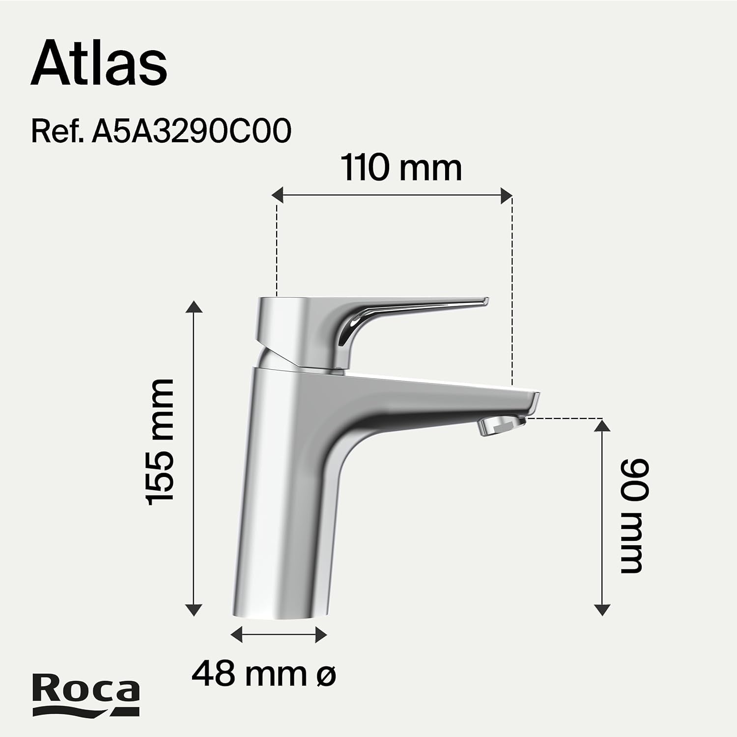 Roca - Mezclador monomando para lavabo con cuerpo liso Atlas A5A3290C00 - BricoandPool