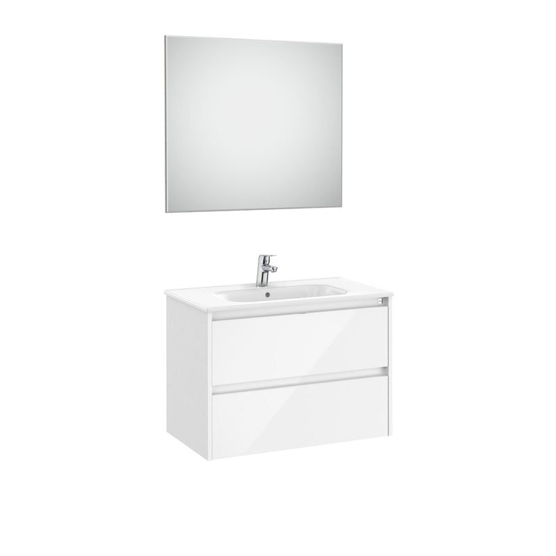 Roca - Mueble base Tenet Pack de dos cajones, lavabo, espejo y aplique LED Blanco Brillo - BricoandPool