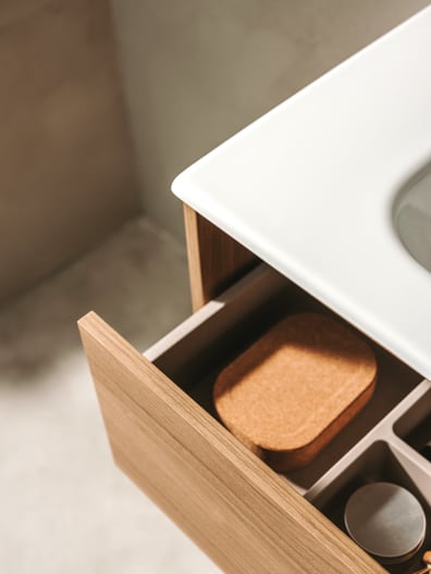 Roca - Mueble base Tenet Pack de dos cajones, lavabo, espejo y aplique LED Nogal - BricoandPool