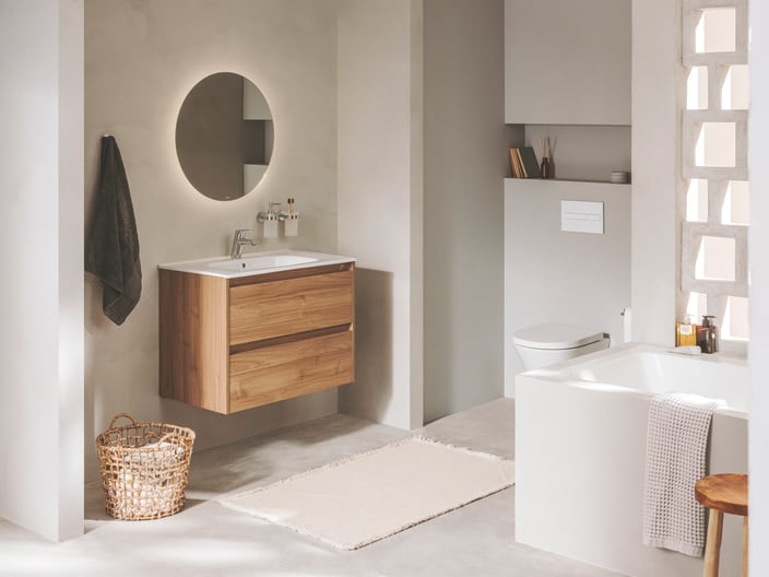 Roca - Mueble base Tenet Unik de dos cajones y lavabo Nogal - BricoandPool