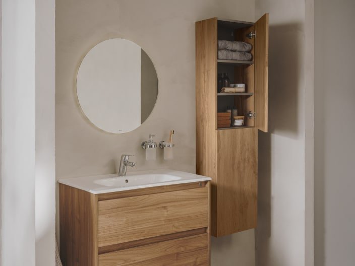 Roca - Mueble base Tenet Unik de dos cajones y lavabo Nogal - BricoandPool